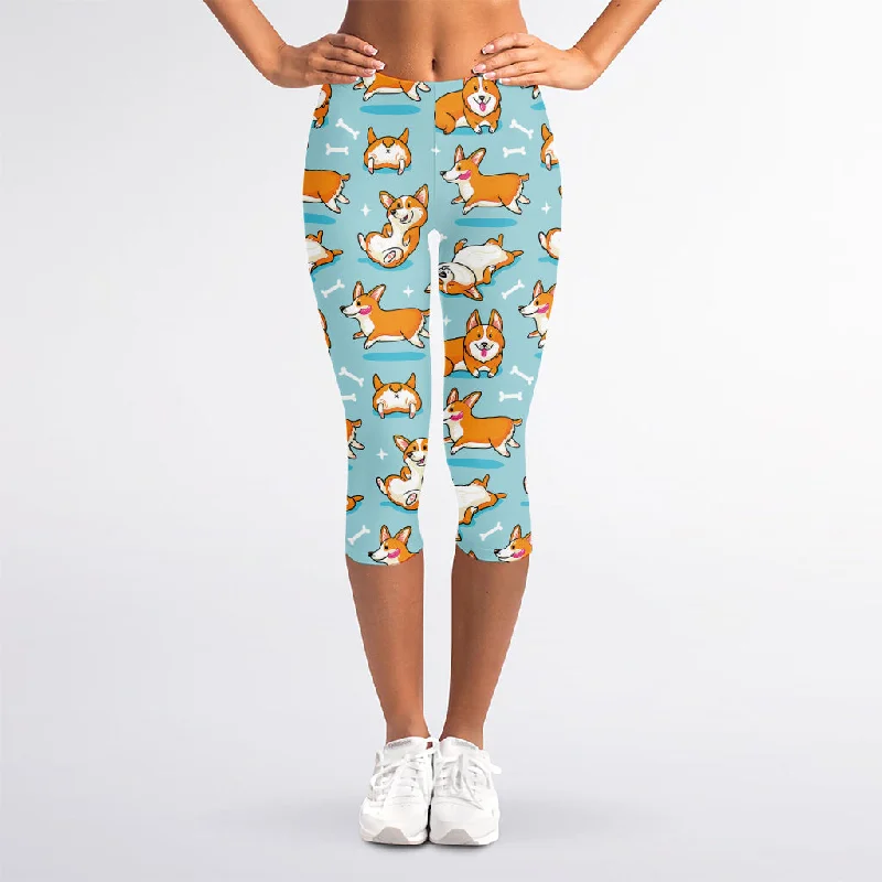 Get It Before It’s Gone Happy Corgi Pattern Print Women's Capri Leggings