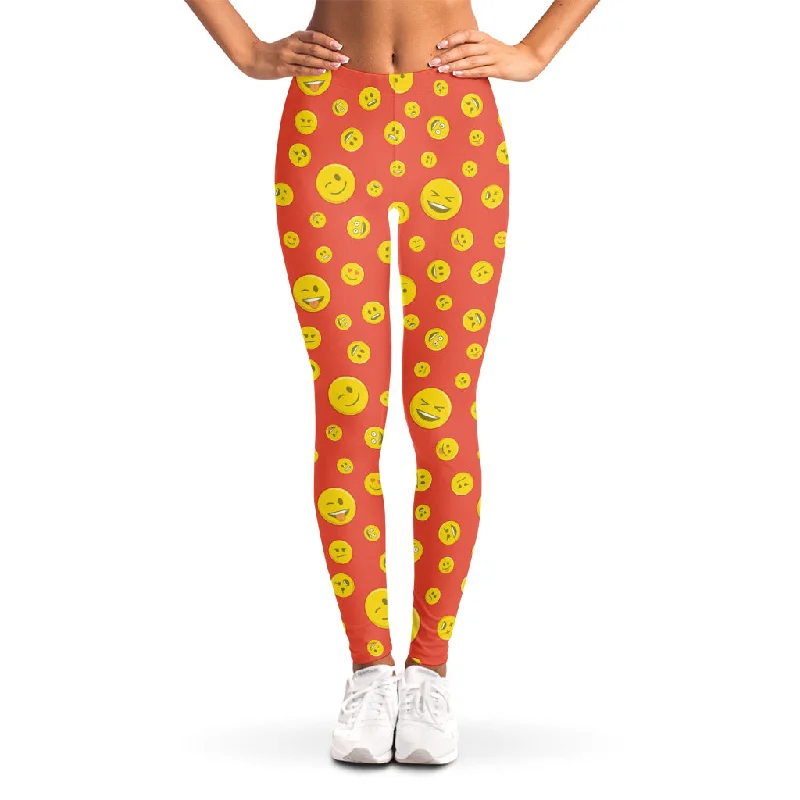 Act Now Happy Emoji Pattern Print Women's Leggings