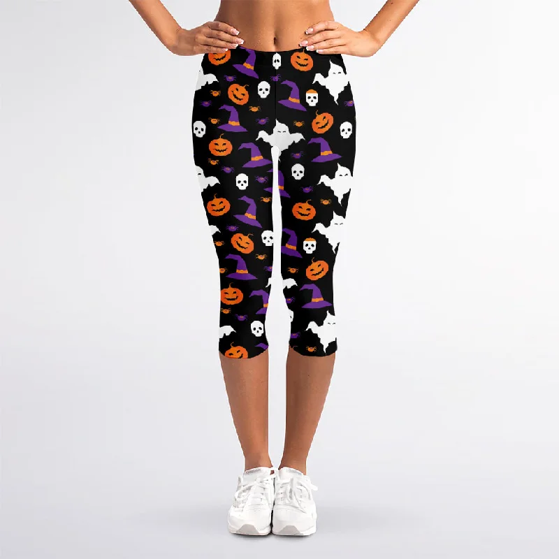 Mega Sale Happy Halloween Ghost Pattern Print Women's Capri Leggings