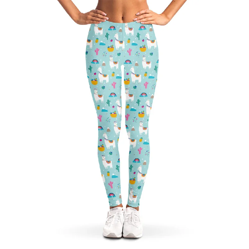 Hurry In Happy Llama And Cactus Pattern Print Women's Leggings