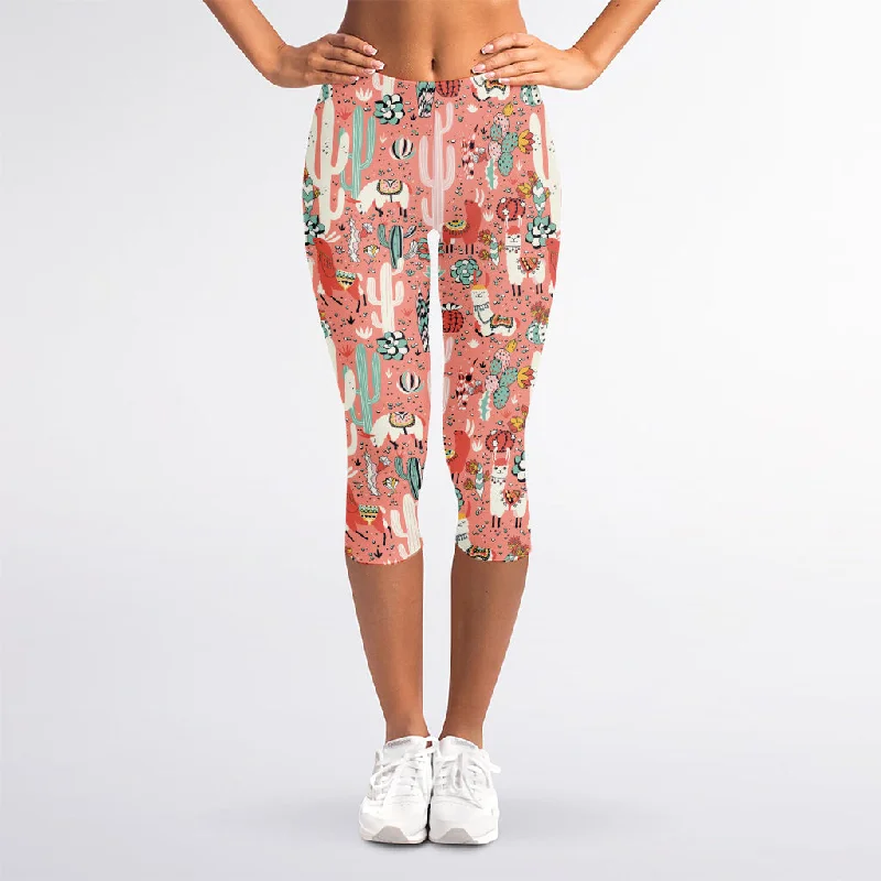 Exclusive Online Offer Happy Llama Pattern Print Women's Capri Leggings