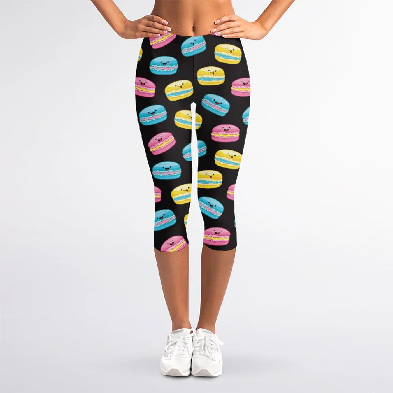 Value Deals Happy Macarons Pattern Print Women's Capri Leggings