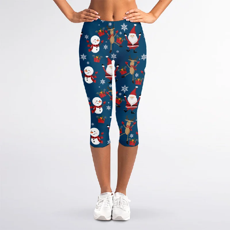 Take Advantage Happy Santa Claus Pattern Print Women's Capri Leggings