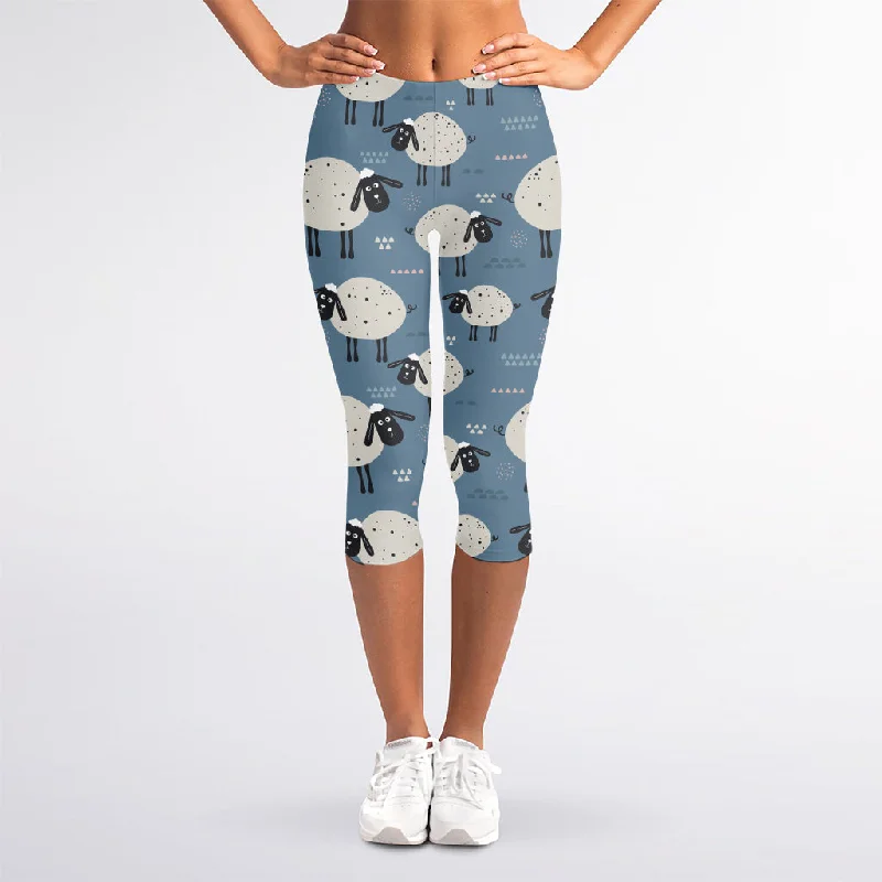 Exclusive Deal Happy Sheep Pattern Print Women's Capri Leggings