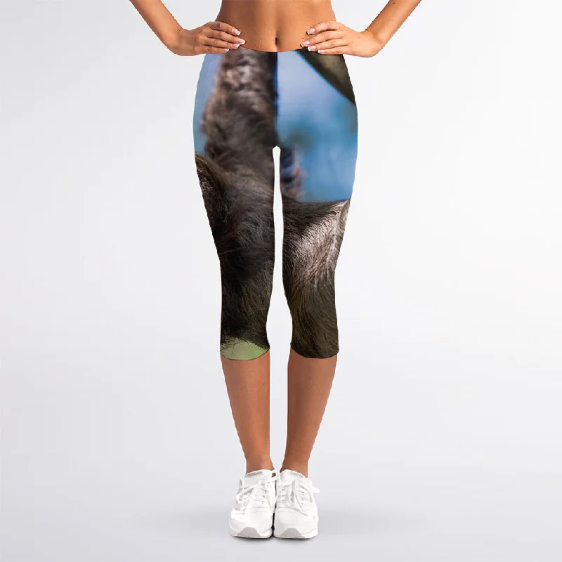 Seasonal Sale Happy Sloth Print Women's Capri Leggings