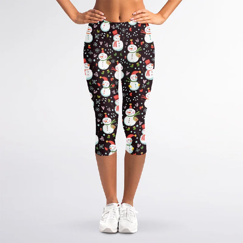New Arrival Happy Snowman Pattern Print Women's Capri Leggings