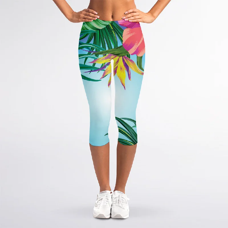 Today’s Deal Hawaiian Aloha Flower Print Women's Capri Leggings