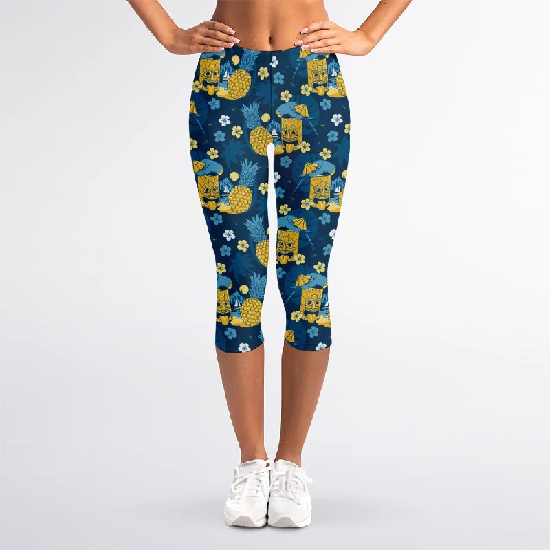 Special Price Hawaiian Tiki Pattern Print Women's Capri Leggings