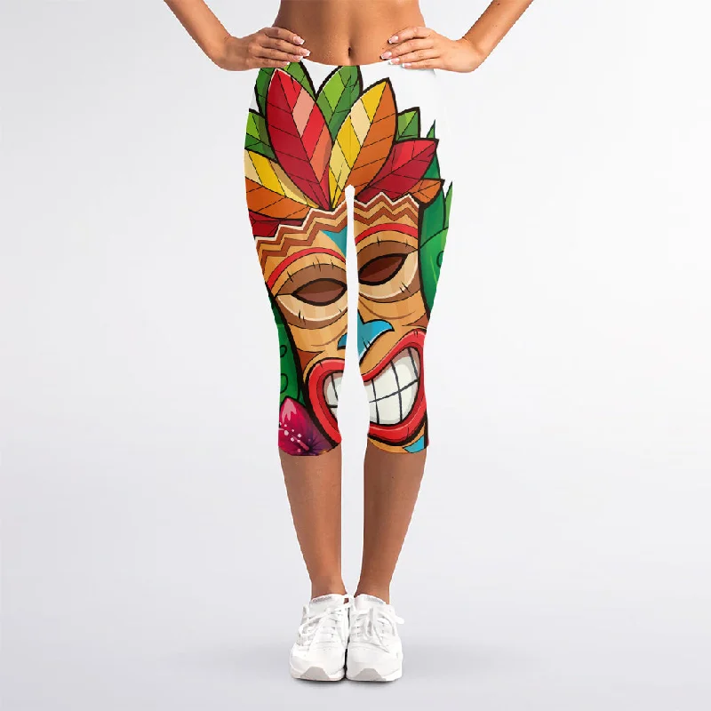 Massive Deals Hawaiian Tiki Print Women's Capri Leggings