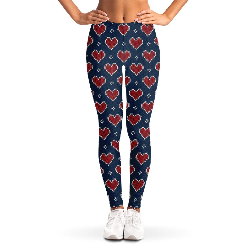 Savings Spectacular Heart Knitted Pattern Print Women's Leggings