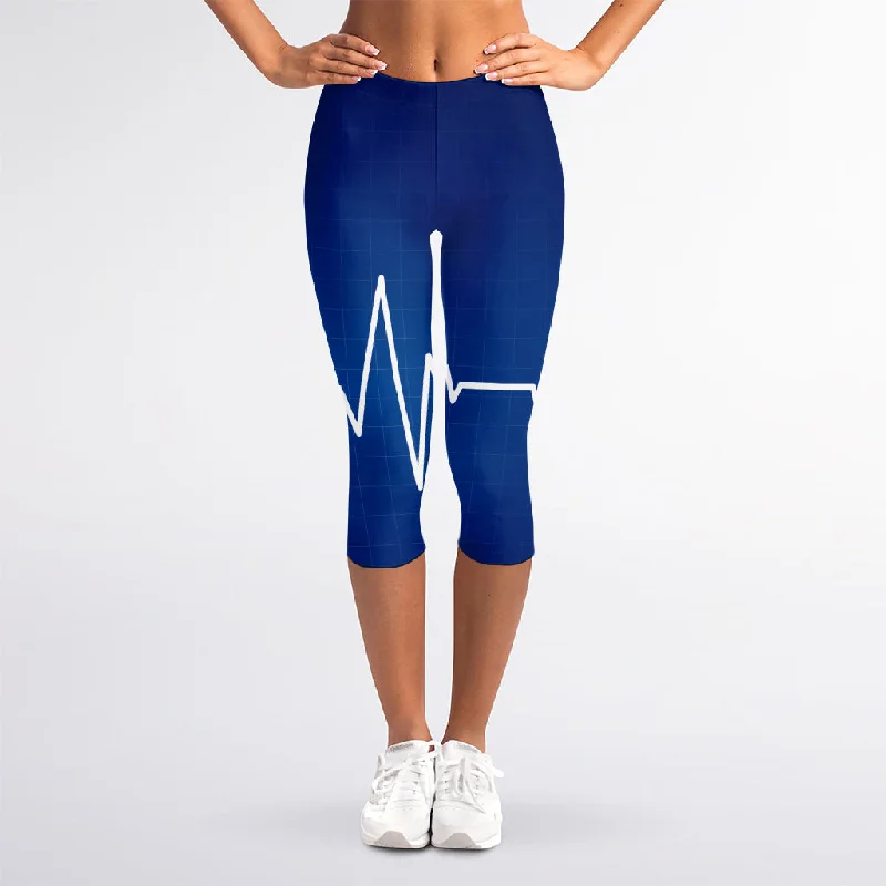 New Markdowns Heartbeat Cardiogram Print Women's Capri Leggings