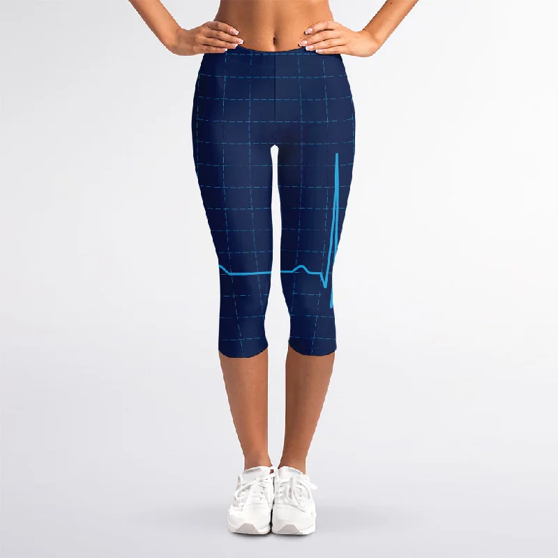 Can't Miss Heartbeat Electrocardiogram Print Women's Capri Leggings