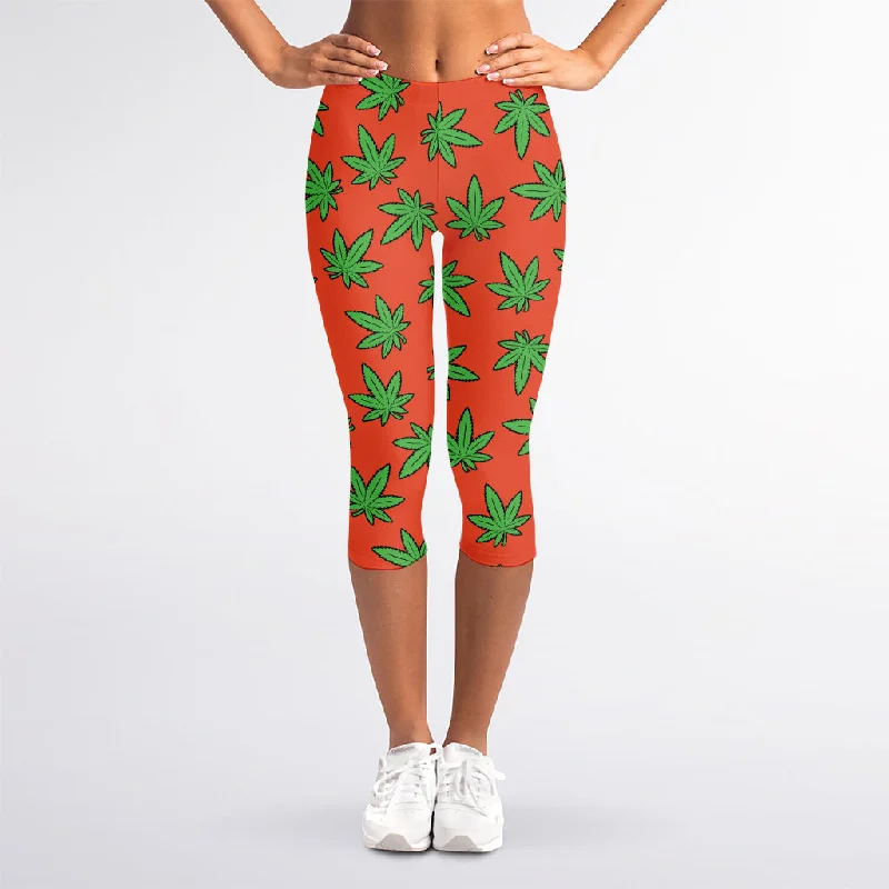 Great Deals Hemp Leaf Pattern Print Women's Capri Leggings