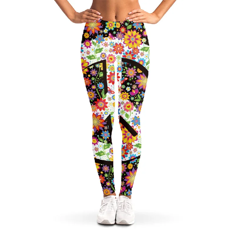 Season Finale Sale Hippie Flower Peace Sign Print Women's Leggings
