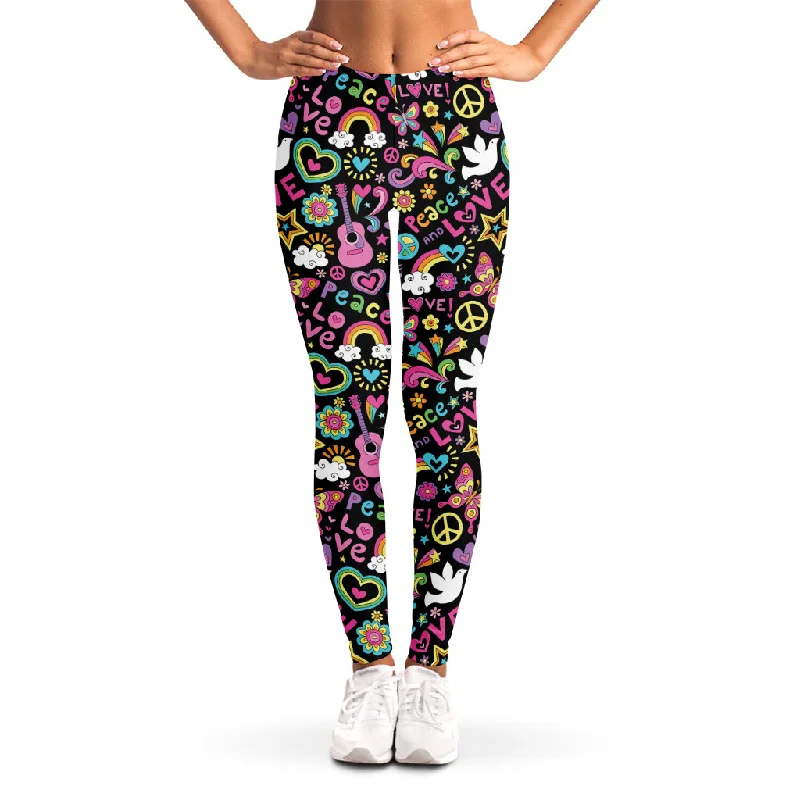 Inventory Reduction Hippie Peace Sign And Love Pattern Print Women's Leggings