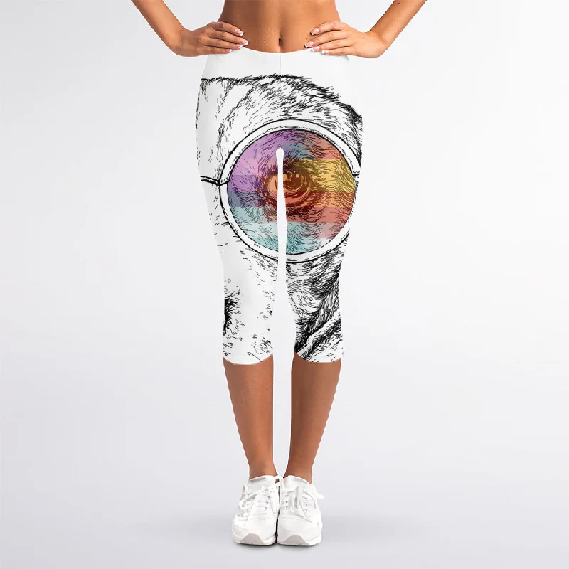 Online Specials Hipster Beagle With Glasses Print Women's Capri Leggings