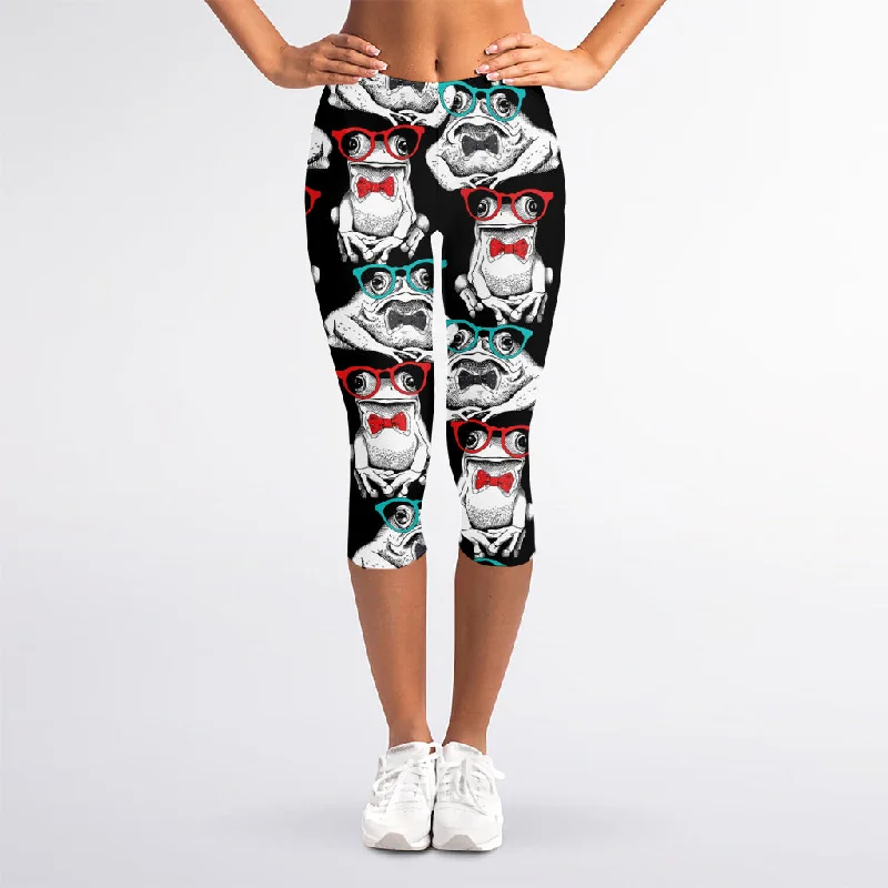 Great Bargains Hipster Frog Pattern Print Women's Capri Leggings