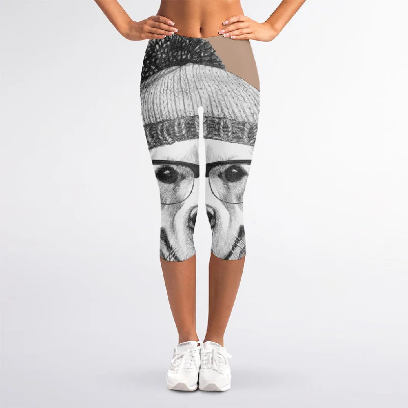 Extra Discounts Hipster Golden Retriever Print Women's Capri Leggings