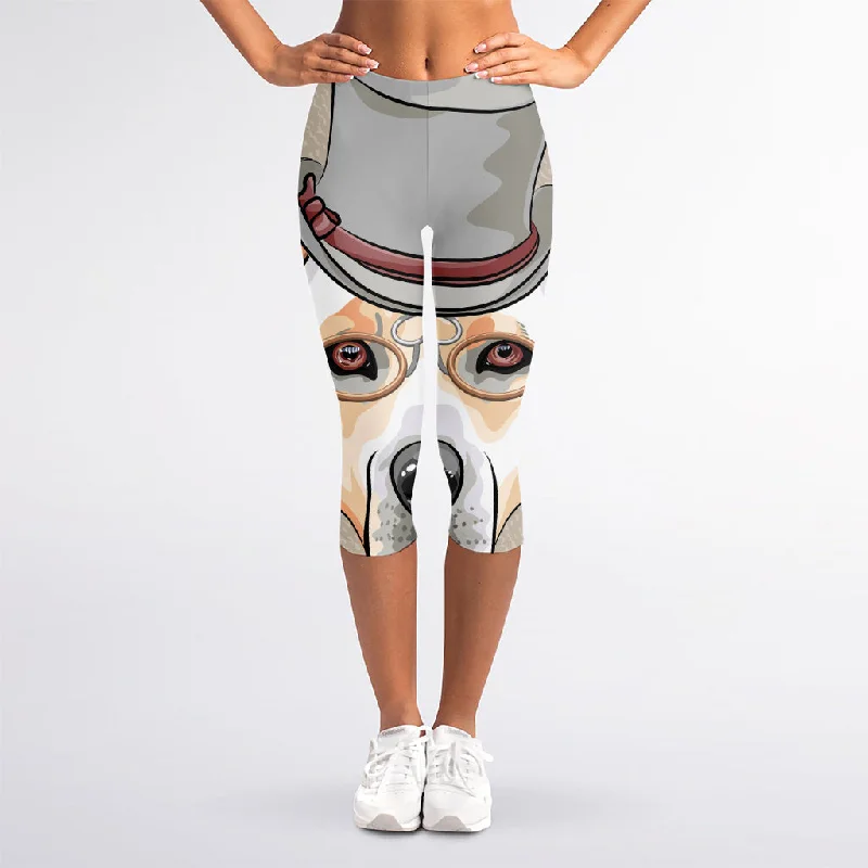 Crazy Savings Hipster Labrador Retriever Print Women's Capri Leggings