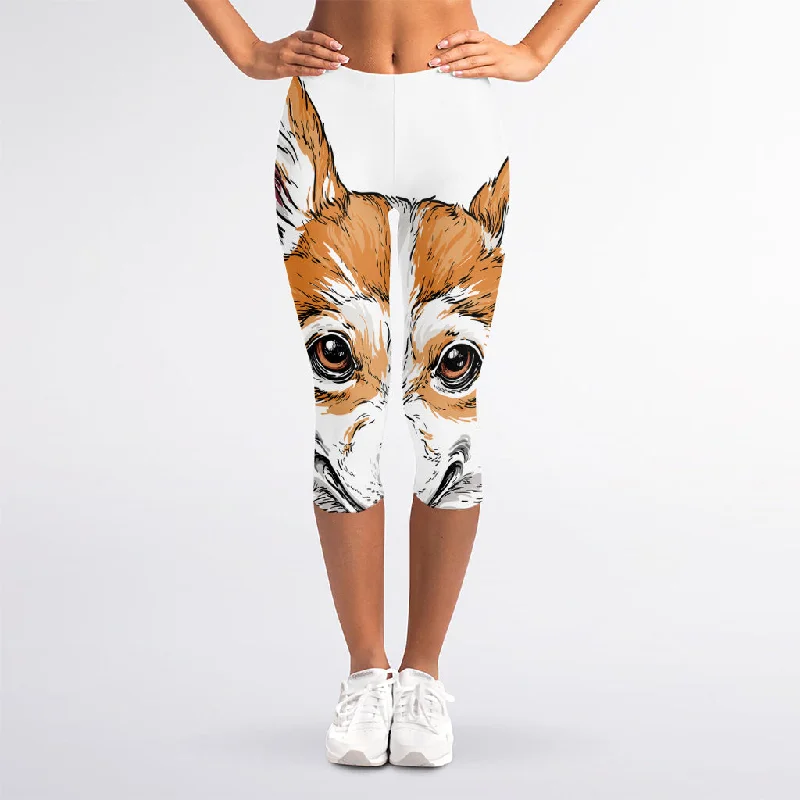 YEAR-End Sale Hipster Pembroke Welsh Corgi Print Women's Capri Leggings