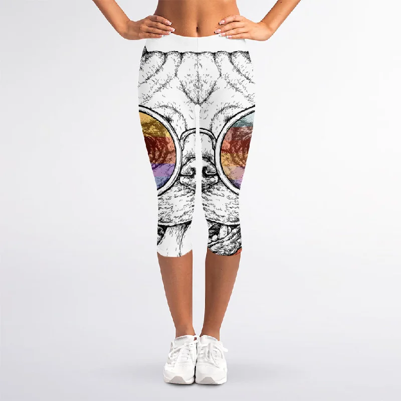 Best Deals Hipster Pug Print Women's Capri Leggings
