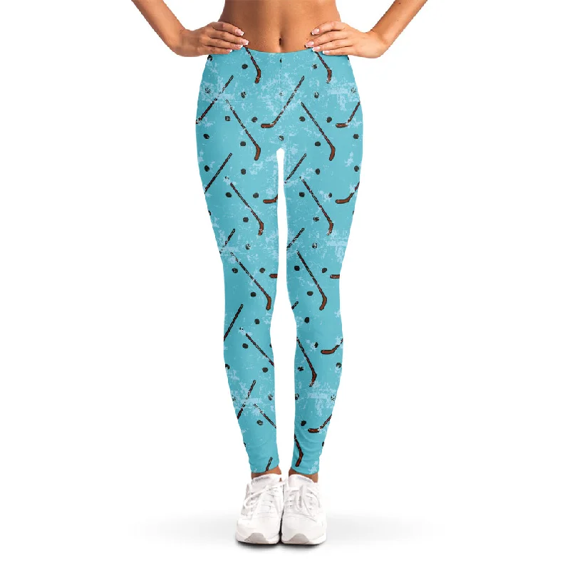 Last Chance Hockey Stick And Puck Pattern Print Women's Leggings