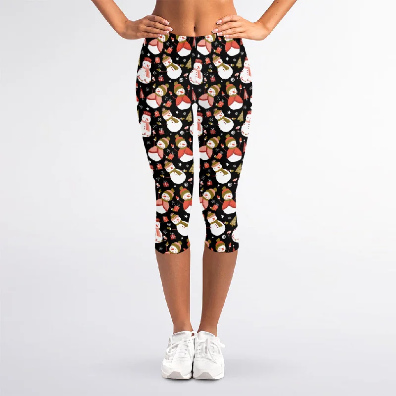 Reduced Prices Holiday Snowman Pattern Print Women's Capri Leggings