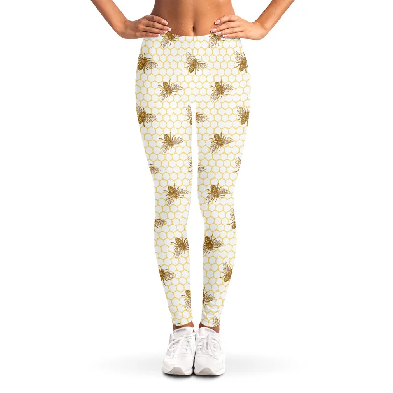 Year-End Sale Honey Bee Hive Pattern Print Women's Leggings
