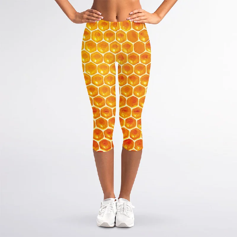 Midnight Madness Honey Bee Hive Print Women's Capri Leggings