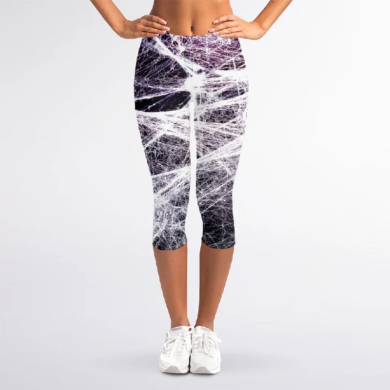 Instant Discount Horror Cobweb Print Women's Capri Leggings