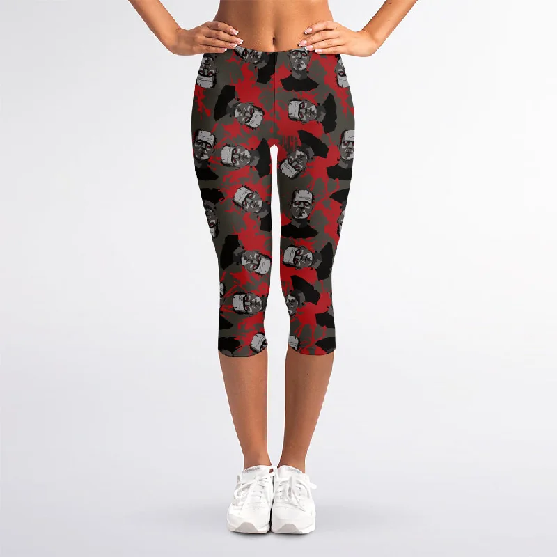 Great Deals Horror Frankenstein Pattern Print Women's Capri Leggings