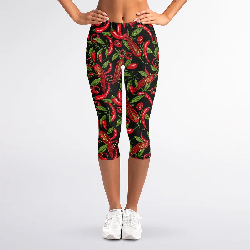 Epic Deals Hot Chili Peppers Pattern Print Women's Capri Leggings