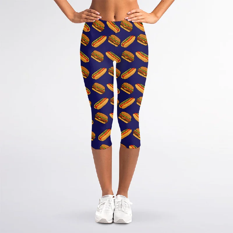 Best Bargains Hot Dog And Hamburger Pattern Print Women's Capri Leggings