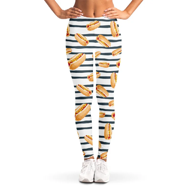 Final Markdown Hot Dog Striped Pattern Print Women's Leggings