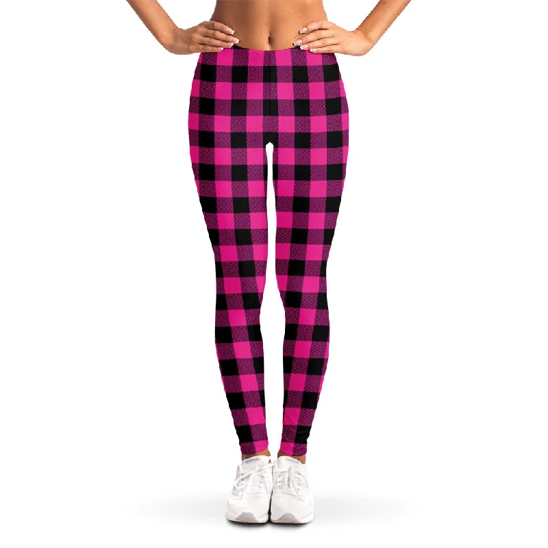 Low Prices Hot Pink And Black Buffalo Check Print Women's Leggings