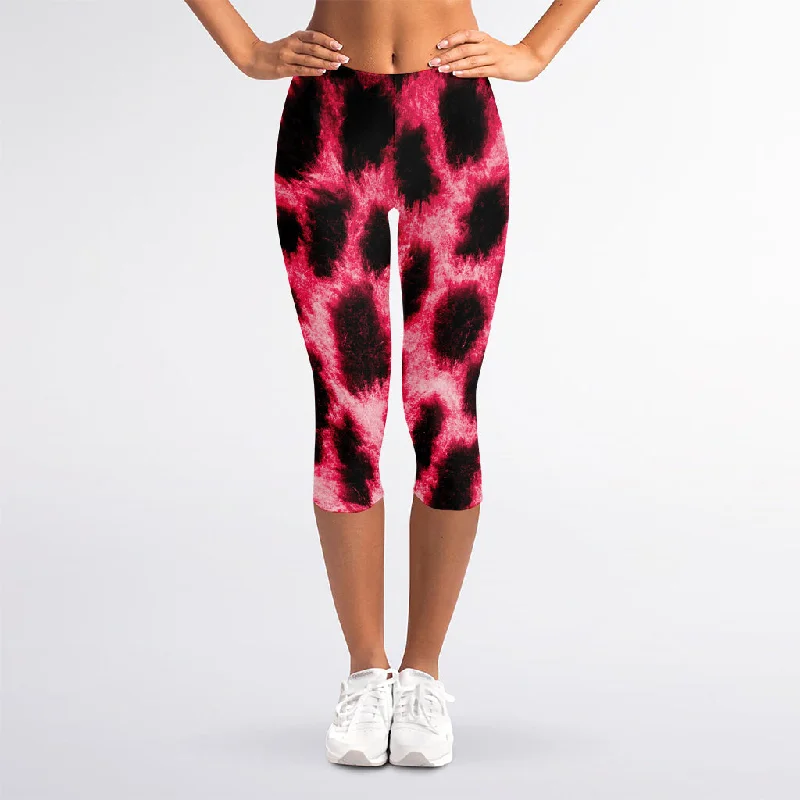 Fantastic Offers Hot Pink And Black Cheetah Print Women's Capri Leggings