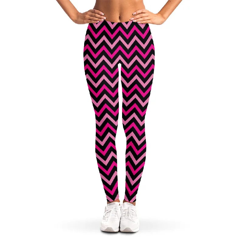 Reduced Prices Hot Pink And Black Chevron Pattern Print Women's Leggings