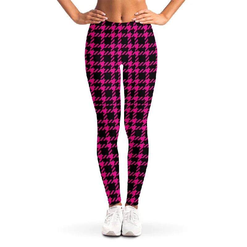 New Markdowns Hot Pink And Black Houndstooth Print Women's Leggings