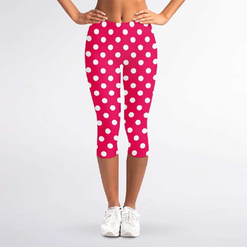 Price Meltdown Hot Pink And White Polka Dot Print Women's Capri Leggings