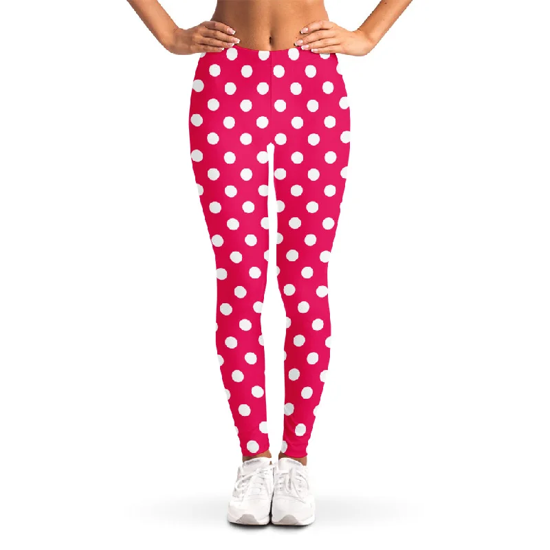 Extra Savings Hot Pink And White Polka Dot Print Women's Leggings