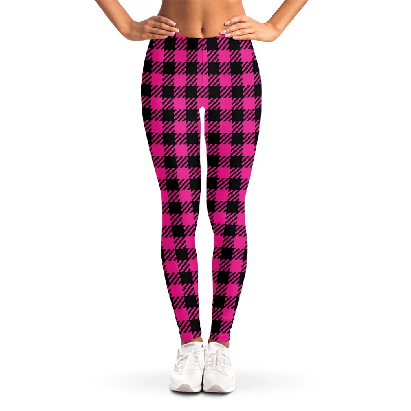 Discount Deals Hot Pink Buffalo Plaid Print Women's Leggings