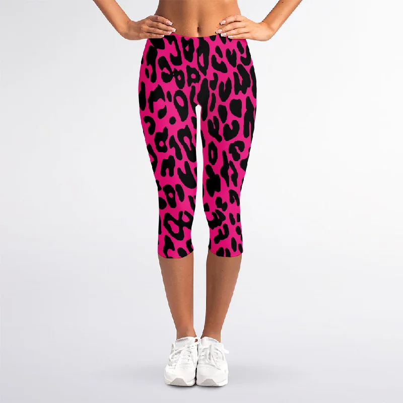 Closeout Sale Hot Pink Leopard Print Women's Capri Leggings