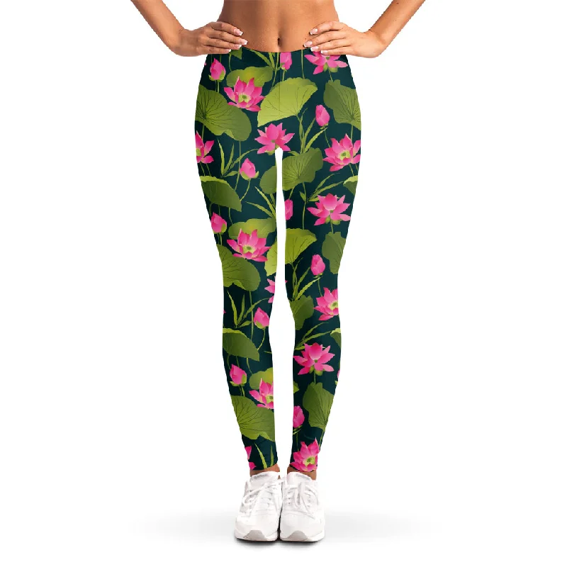 Price Drop Hot Pink Lotus Pattern Print Women's Leggings