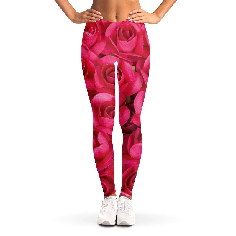 Best Bargains Hot Pink Rose Print Women's Leggings