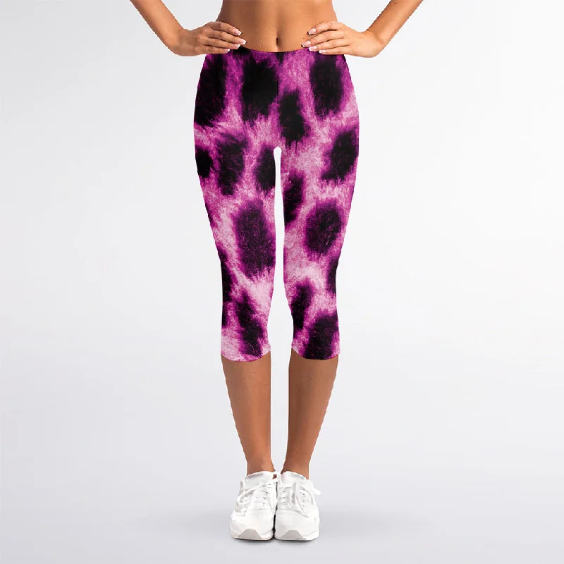 Price Blitz Hot Purple And Black Cheetah Print Women's Capri Leggings