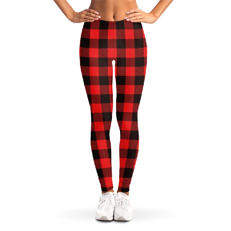Must-Have Deals Hot Red Buffalo Plaid Print Women's Leggings