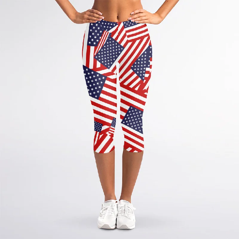 Limited Time Offer Independence Day USA Flag Pattern Print Women's Capri Leggings
