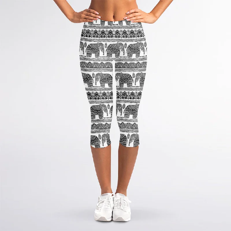 Weekend Deal Indian Bohemian Elephant Pattern Print Women's Capri Leggings