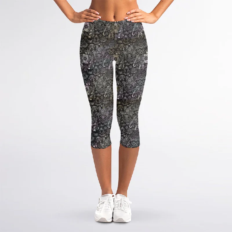 Sale Event Indian Boho Elephant Pattern Print Women's Capri Leggings