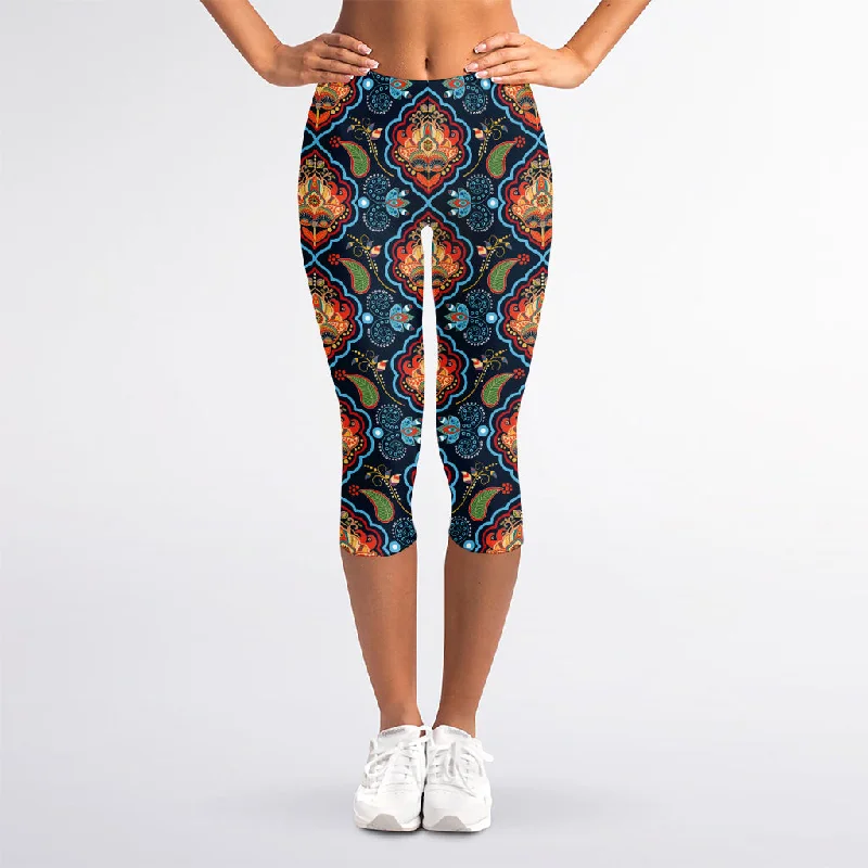 Stock Clearance Indian Floral Paisley Pattern Print Women's Capri Leggings